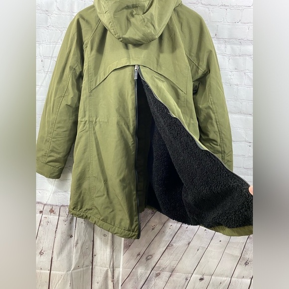 Coffee Shop New York Womens Size Large Olive Green Sherpa Lined Hooded Jacket - Picture 6 of 13